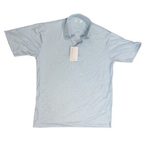 NWT Collars & Co Featherweight Polo Shirt Light Blue Geometric Pattern Mens L